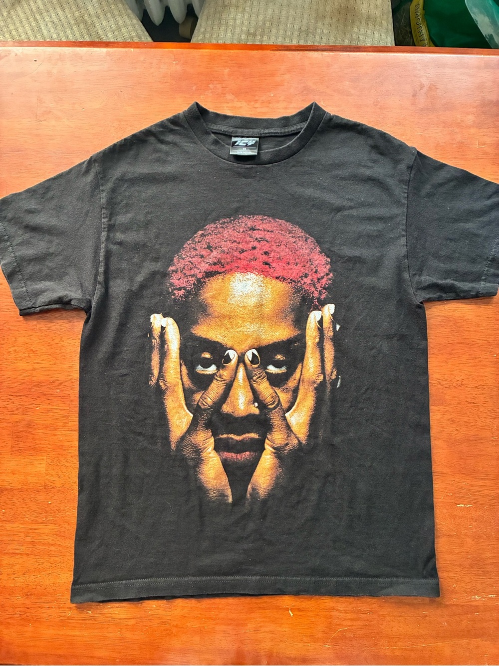 ICY Dennis Rodman Exclusive Face Graphic T Shirt Medium Black Basketball 19x26
